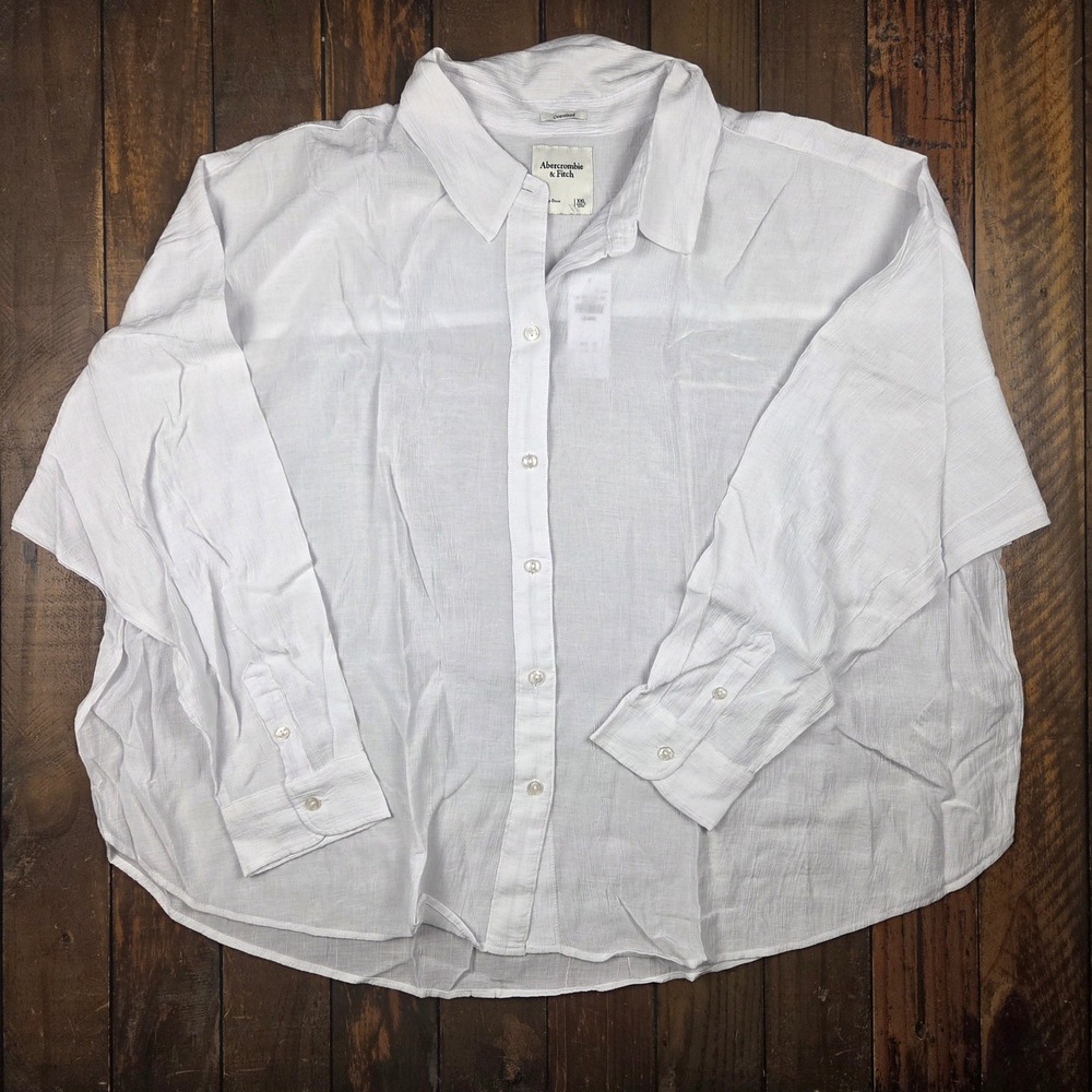 Abercrombie & Fitch White Oversized Textured Button Up Shirt XXL New - Picture 2 of 9